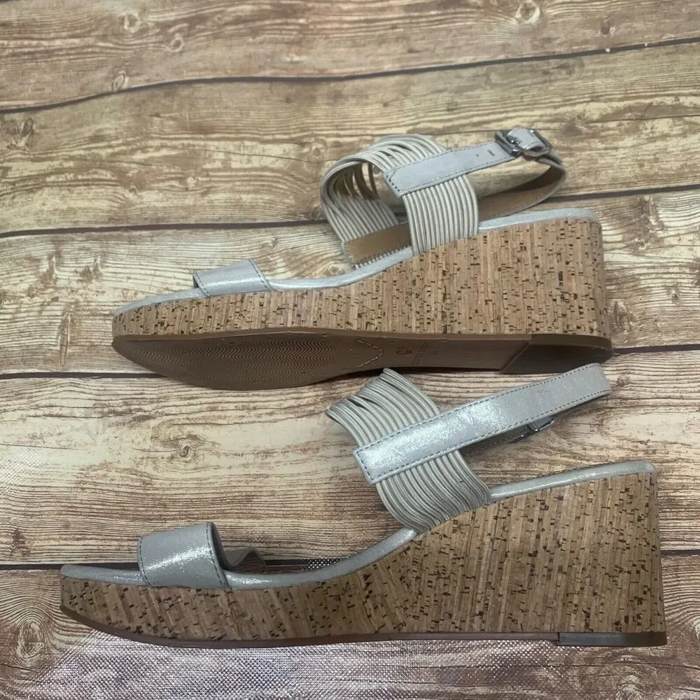 Corso Como Nude Shimmer Cork Wedge Strappy Sandal Size 8 M Open Toe‎